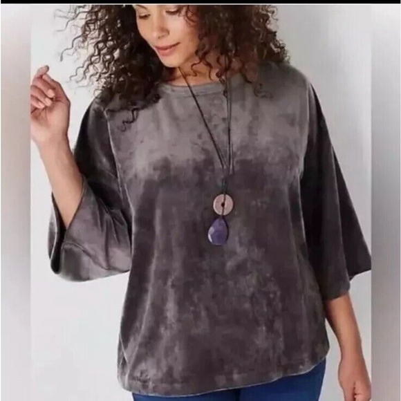 J. Jill Pure Jill Charcoal Velvet Kimono Sleeve Oversized Top Cozy Soft Size M - Picture 2 of 10